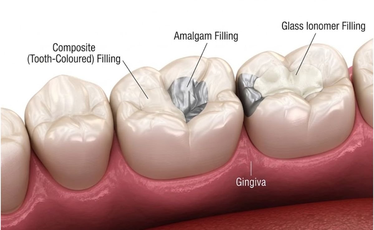 Types of Dental Filling Available : Composite (Tooth-Coloured Fillings) , Amalgam Fillings , Glass Ionomer Fillings