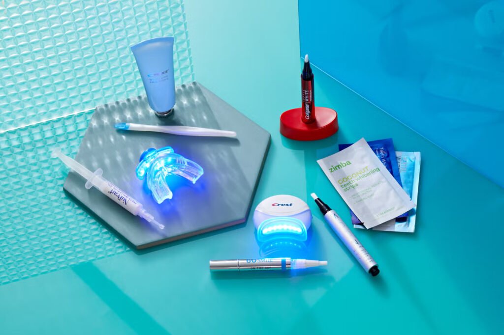 a bunch of teeth whitening products